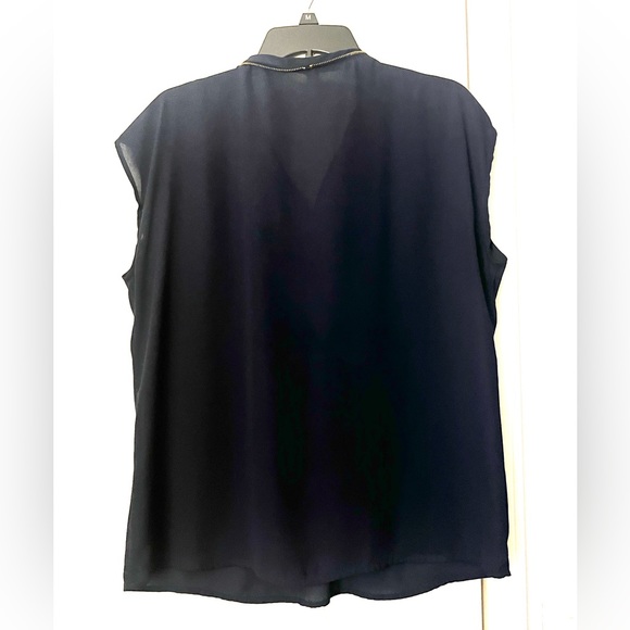 Michael Kors Navy Zipper Chiffon Short Sleeve Top - Picture 2 of 3